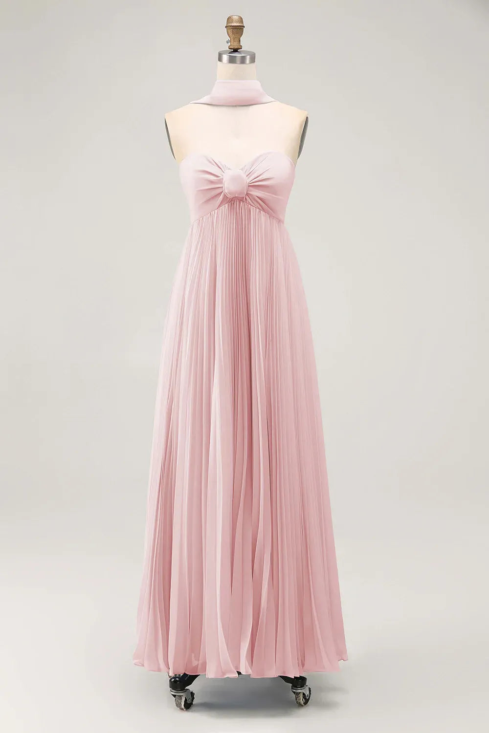 A Line Strapless Sleeveless Pleated Floor-Length Prom Dress