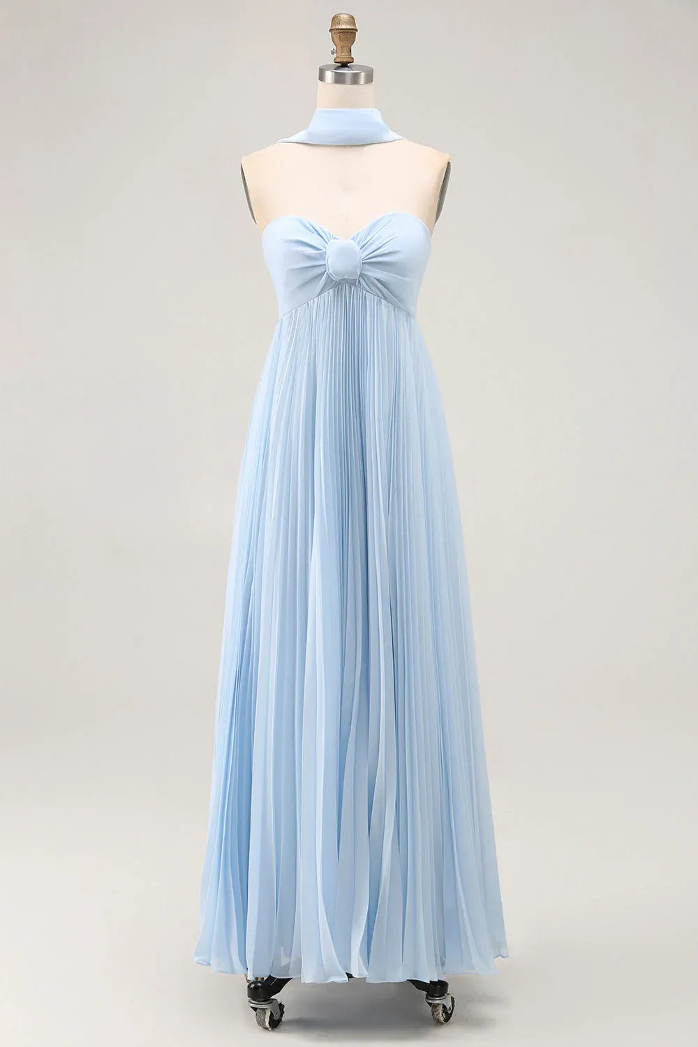 A Line Strapless Sleeveless Pleated Floor-Length Prom Dress