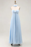 A Line Strapless Sleeveless Pleated Floor-Length Prom Dress