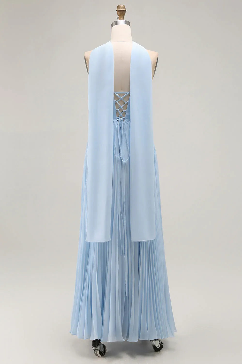 A Line Strapless Sleeveless Pleated Floor-Length Prom Dress