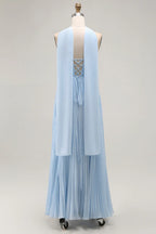 A Line Strapless Sleeveless Pleated Floor-Length Prom Dress
