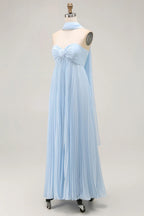 A Line Strapless Sleeveless Pleated Floor-Length Prom Dress
