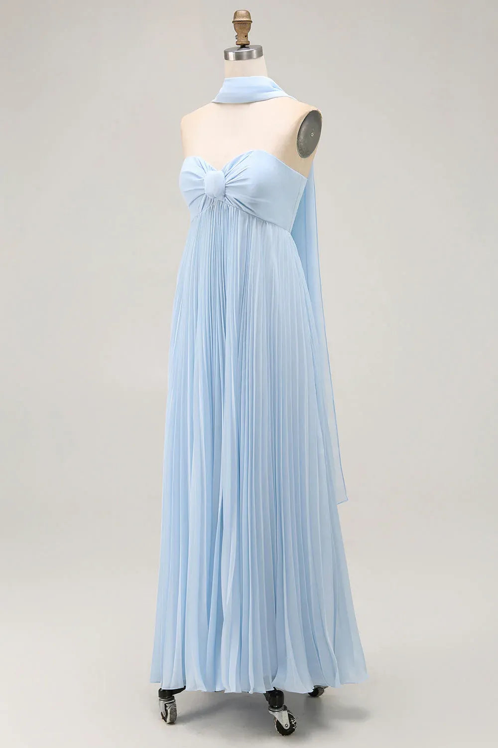 A Line Strapless Sleeveless Pleated Floor-Length Prom Dress