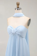 A Line Strapless Sleeveless Pleated Floor-Length Prom Dress