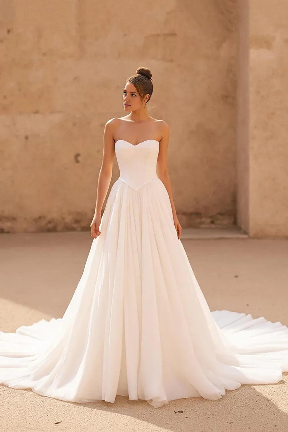A Line Sweetheart Sleeveless Pleated Up Sweep Train Wedding Dress