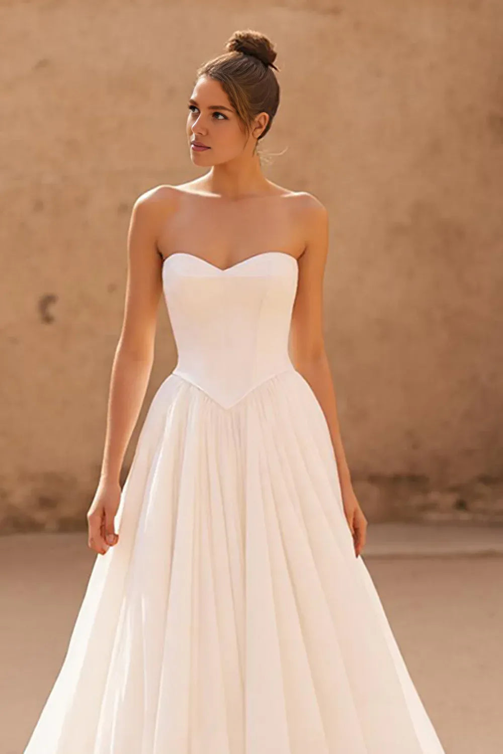 A Line Sweetheart Sleeveless Pleated Up Sweep Train Wedding Dress