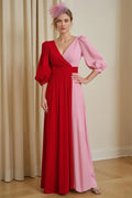 A Line V-Neck Long Sleeve Backless Floor-Length Mother of the Bride Dress