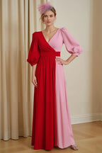 A Line V-Neck Long Sleeve Backless Floor-Length Mother of the Bride Dress