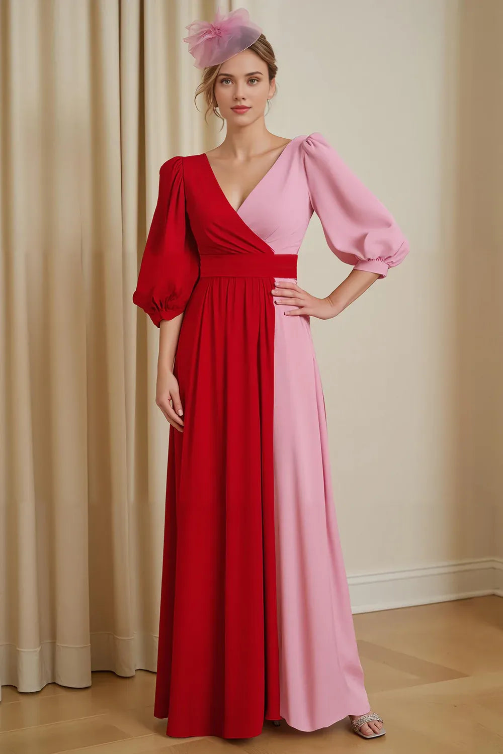 A Line V-Neck Long Sleeve Backless Floor-Length Mother of the Bride Dress
