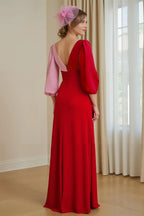 A Line V-Neck Long Sleeve Backless Floor-Length Mother of the Bride Dress