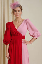 A Line V-Neck Long Sleeve Backless Floor-Length Mother of the Bride Dress