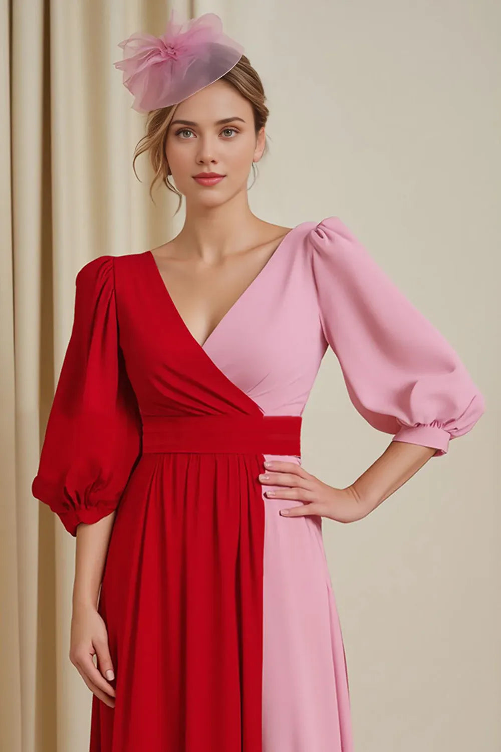 A Line V-Neck Long Sleeve Backless Floor-Length Mother of the Bride Dress