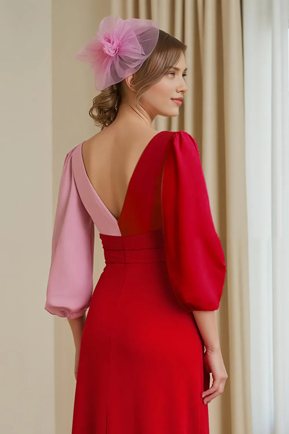 A Line V-Neck Long Sleeve Backless Floor-Length Mother of the Bride Dress