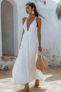 A Line V Neck Sleeveless Pleats Ankle-Length Wedding Dress