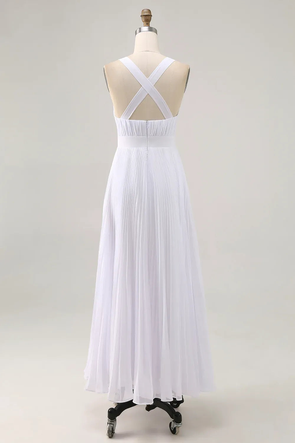 A Line V Neck Sleeveless Pleats Ankle-Length Wedding Dress