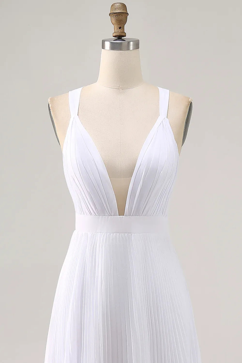 A Line V Neck Sleeveless Pleats Ankle-Length Wedding Dress