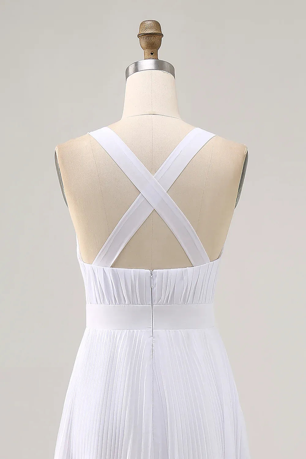 A Line V Neck Sleeveless Pleats Ankle-Length Wedding Dress