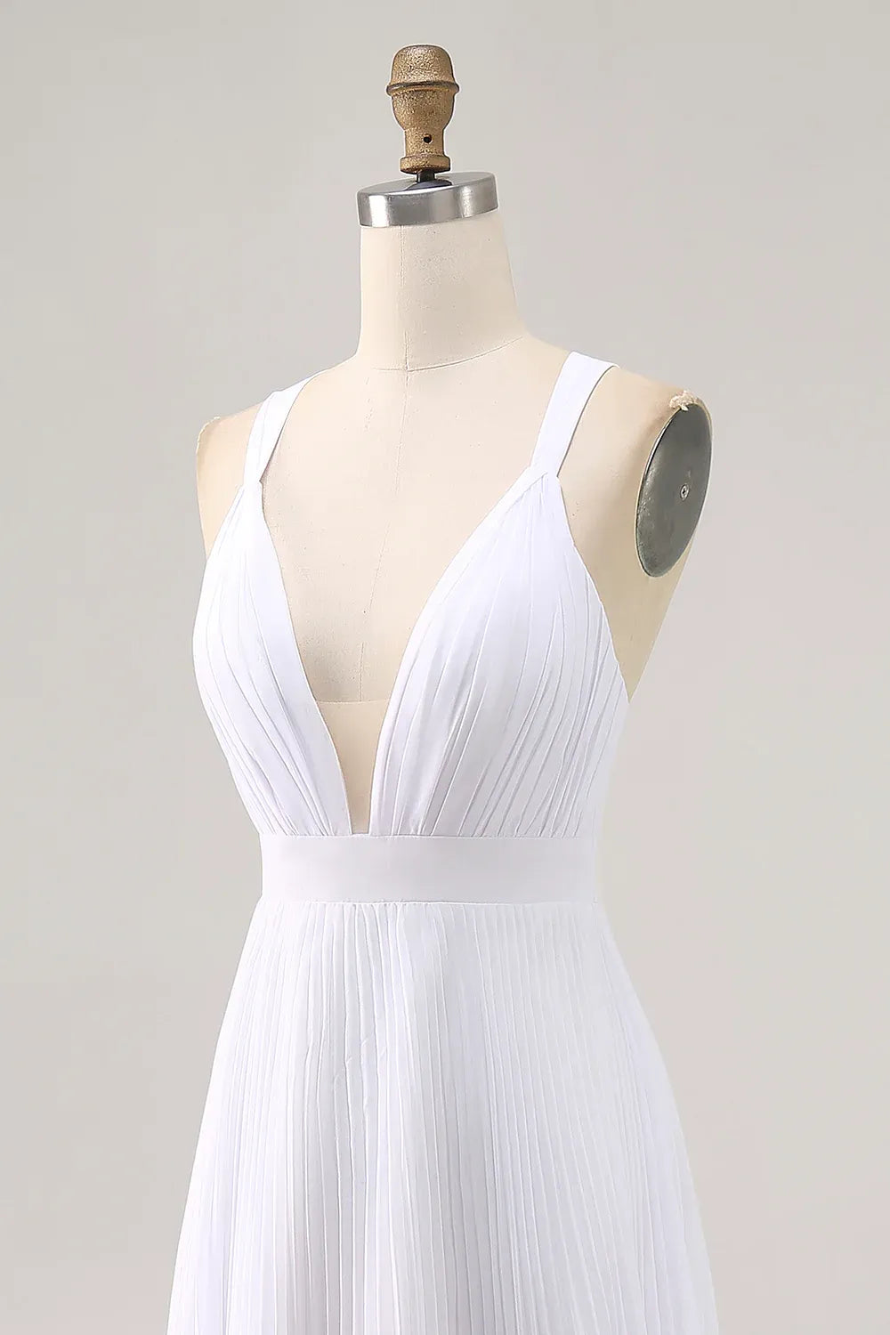 A Line V Neck Sleeveless Pleats Ankle-Length Wedding Dress