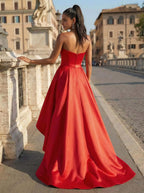 Ball-Gown Strapless Sleeveless Pleated Asymmetrical-Length Prom Dress