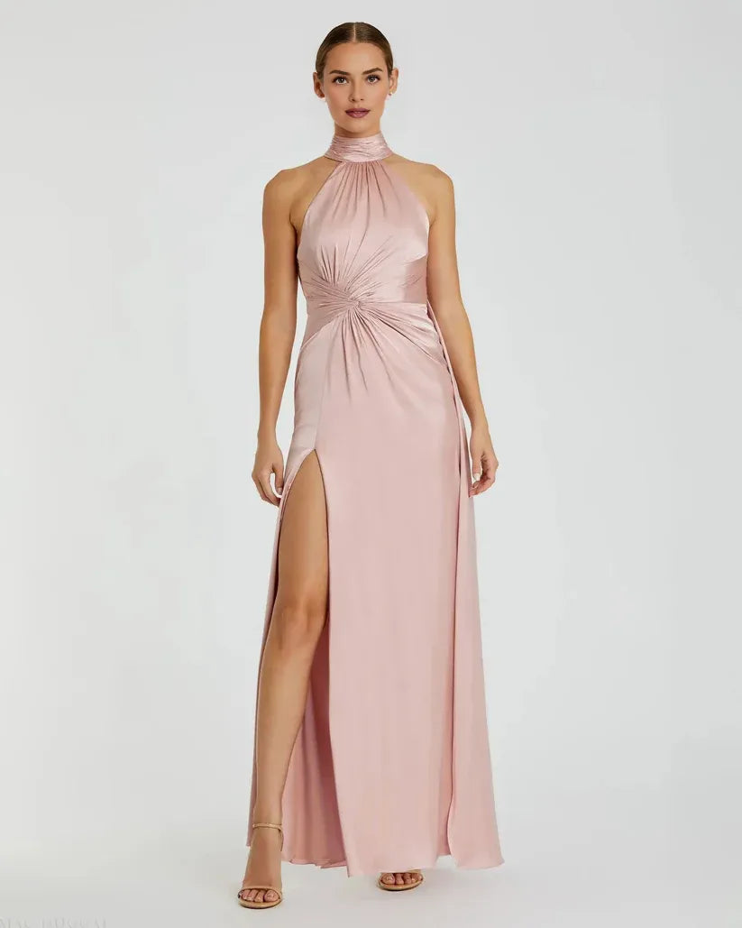Bodice High Neck Sleeveless Open Back Floor-Length Prom Dress
