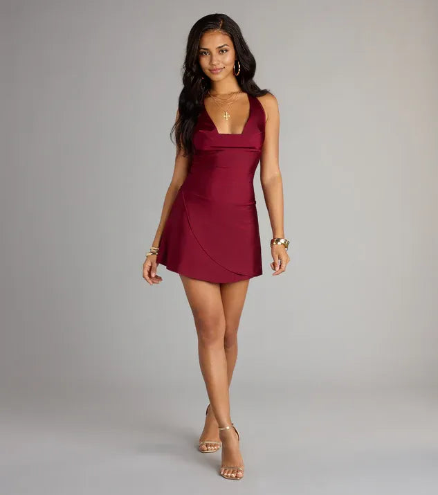 Bodycon Cowl Halter Neck Sleeveless Open Back Short-Mini Homecoming Dresses