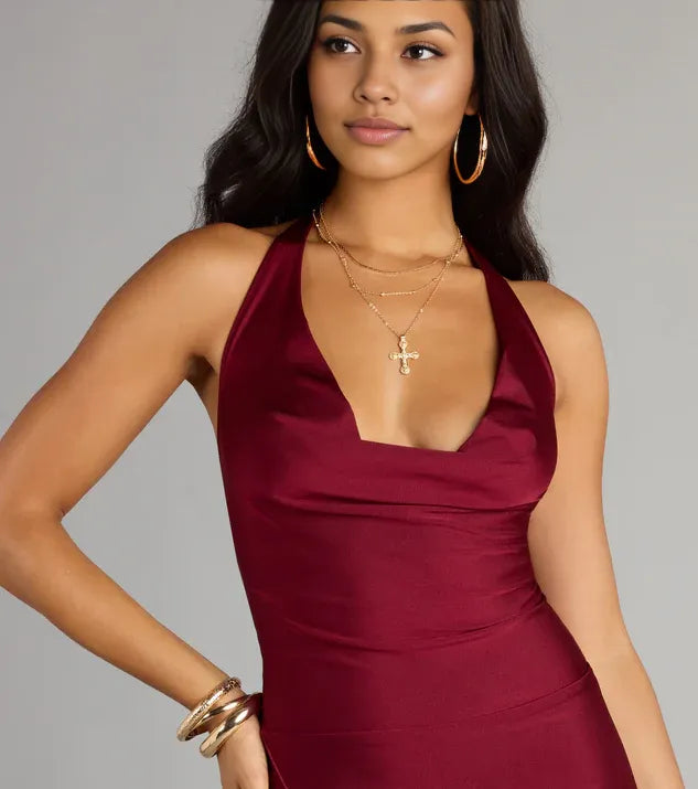 Bodycon Cowl Halter Neck Sleeveless Open Back Short-Mini Homecoming Dresses