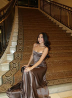 Simple Brown Spaghetti Straps A Line Prom Dress Party Dress