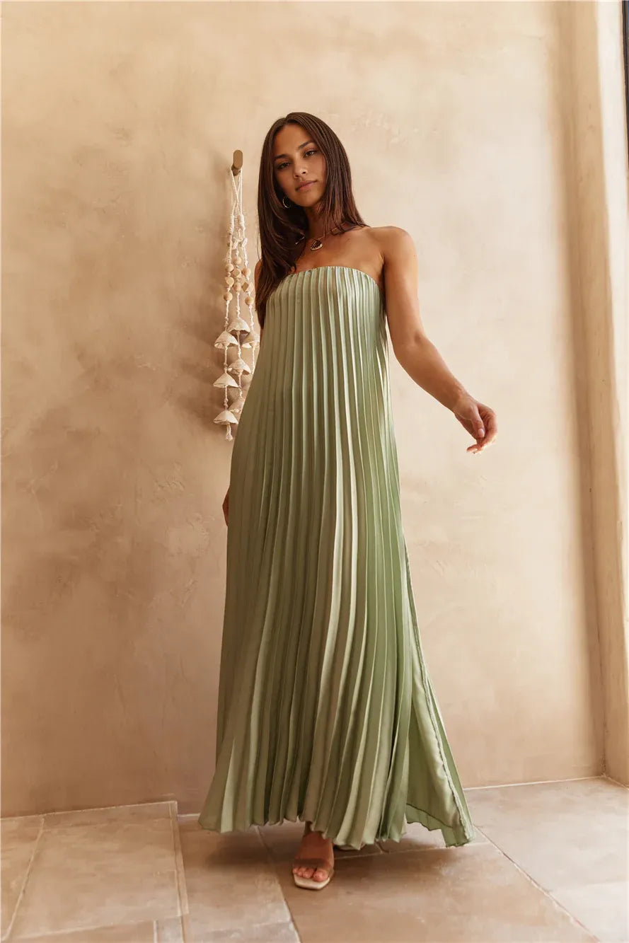 Column Strapless Sleeveless Cut Out Back Floor-Length Cocktail Dress