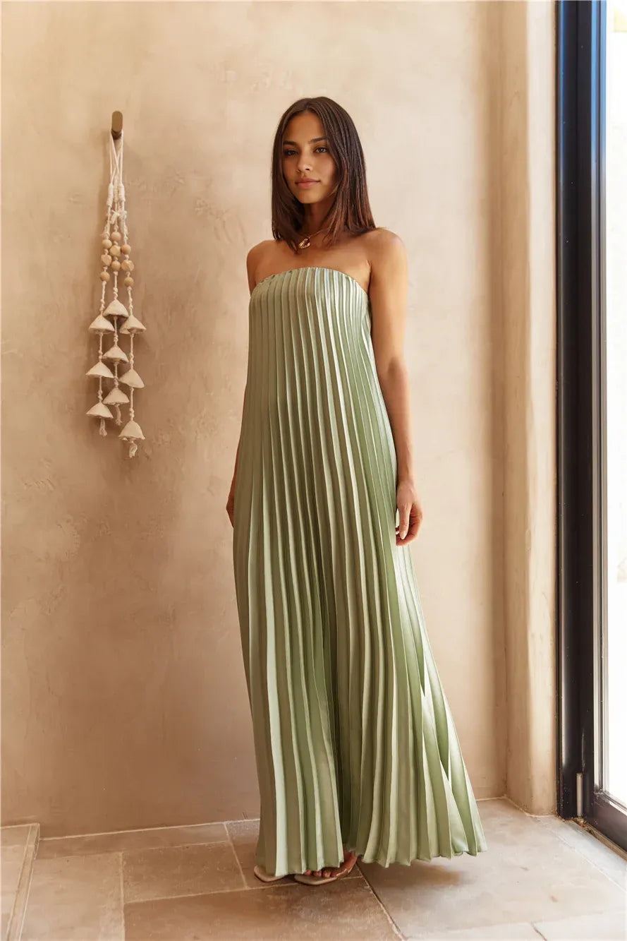 Column Strapless Sleeveless Cut Out Back Floor-Length Cocktail Dress