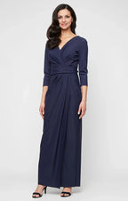 Column V Neck Long Sleeve Zipper Up Floor-Length Mother of the Bride Dress