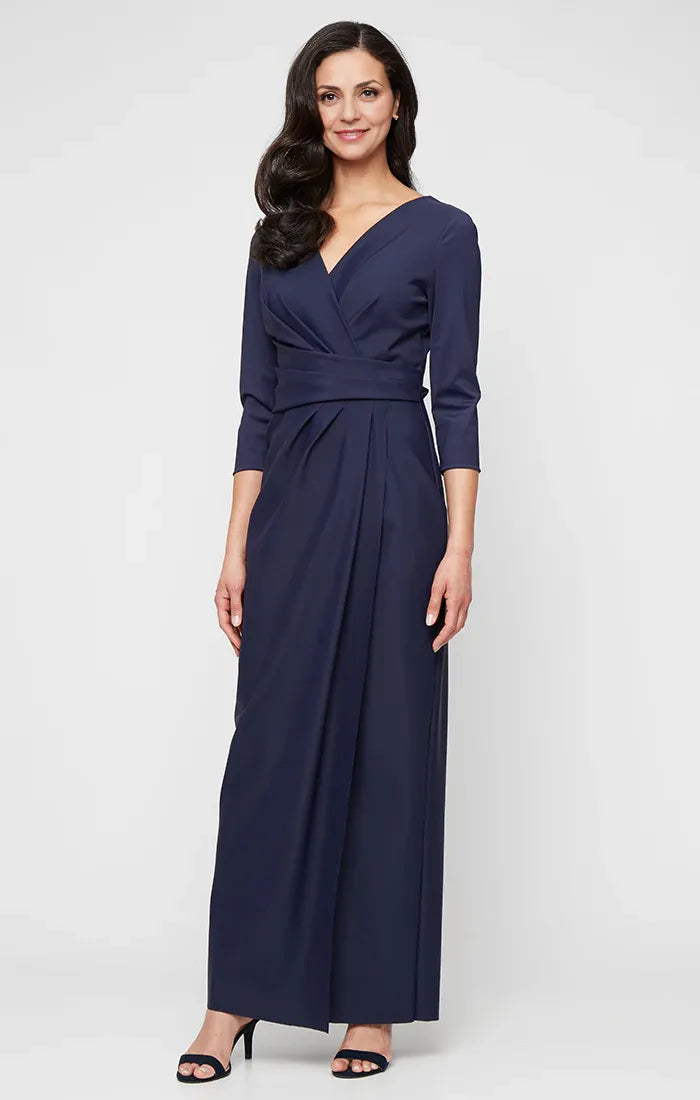 Column V Neck Long Sleeve Zipper Up Floor-Length Mother of the Bride Dress