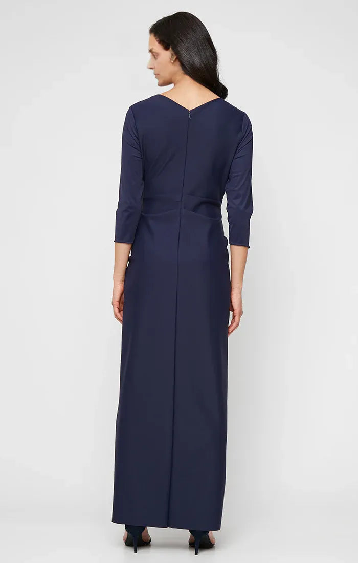 Column V Neck Long Sleeve Zipper Up Floor-Length Mother of the Bride Dress