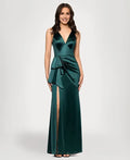 Column V Neck Sleeveless Ruffles Floor-Length Prom Dress