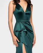Column V Neck Sleeveless Ruffles Floor-Length Prom Dress