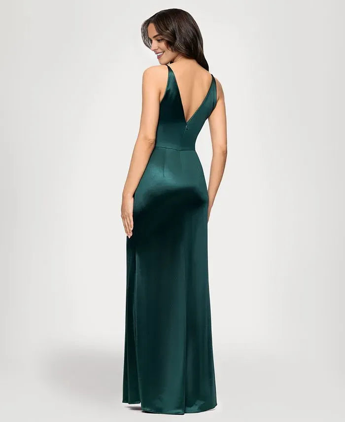 Column V Neck Sleeveless Ruffles Floor-Length Prom Dress