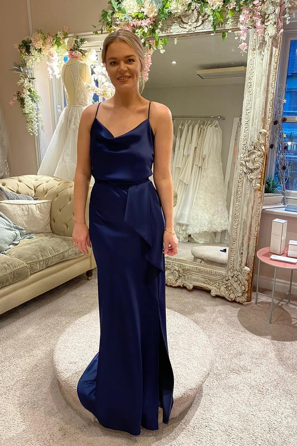 Cowl Neck Sleeveless A-Line Ruched Floor-Length Bridesmaid Dress