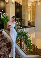 Mermaid Satin Prom Dress With Cowl Neck Spaghetti Straps For Prom Night Shoppers White