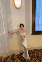 Mermaid Satin Prom Dress With Cowl Neck Spaghetti Straps For Prom Night Shoppers White