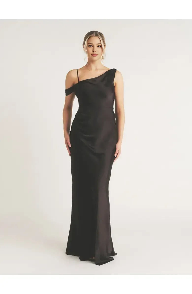 Fitted Asymmetric Neck Sleeveless Floor-Length Prom Dress