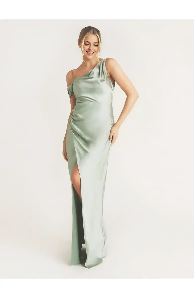 Fitted Asymmetric Neck Sleeveless Floor-Length Prom Dress