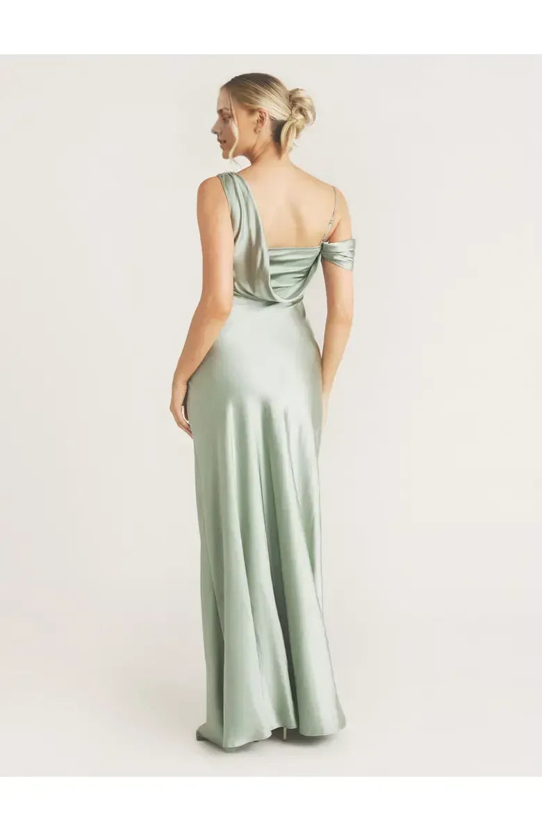 Fitted Asymmetric Neck Sleeveless Floor-Length Prom Dress