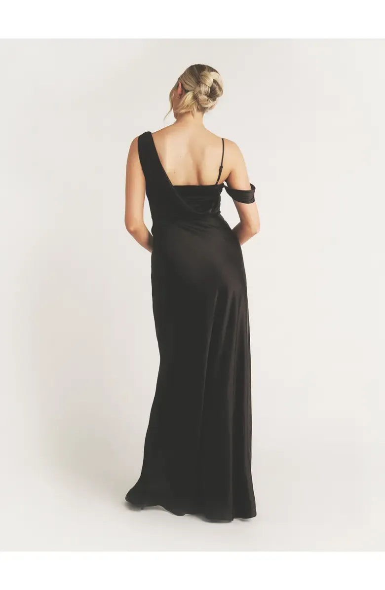 Fitted Asymmetric Neck Sleeveless Floor-Length Prom Dress