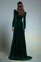 Fitted Boat-Neck Long Sleeve Sweep/Brush Train Evening Dress