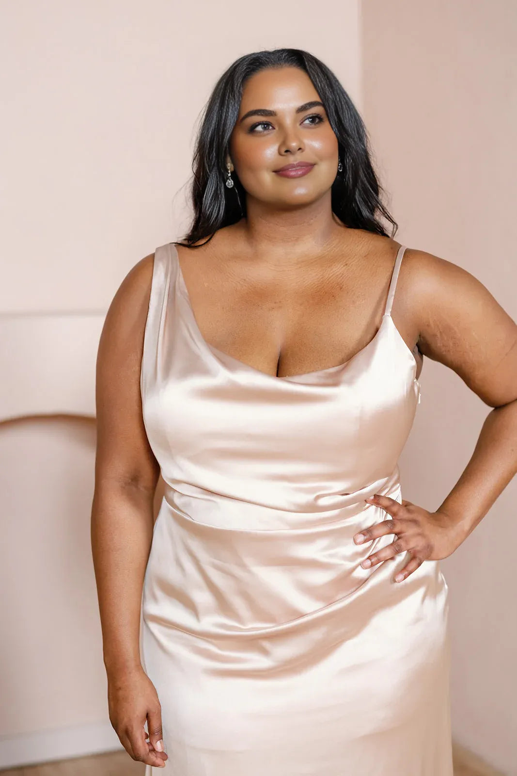 Fitted Cowl Neck Sleeveless Floor-Length Plus Size Prom Dress