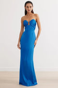 Fitted Gathered Neck Sleeveless Floor-Length Prom Dress
