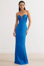 Fitted Gathered Neck Sleeveless Floor-Length Prom Dress