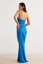 Fitted Gathered Neck Sleeveless Floor-Length Prom Dress