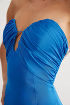 Fitted Gathered Neck Sleeveless Floor-Length Prom Dress