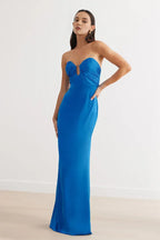 Fitted Gathered Neck Sleeveless Floor-Length Prom Dress