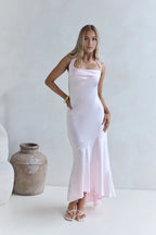 Fitted Halter Neck Sleeveless Zipper Up Floor-Length Cocktail Dress